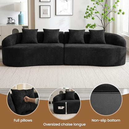 110" Boneless 4 Seater Sofa Couch, Modern Oversized Curved Cloud Sofa, Chenille 4-Seater Deep Seat Sectional Couches for Living Room, No Assembly, Black - color: Black, size: 4-Seater Sofa