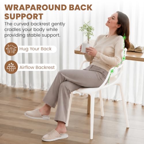 Mid Century Modern Dining Chairs Set of 4, Stackable Kitchen Chairs | Plastic Dining Room Chairs with Contoured Backrest & Wide Seat & Non-Slip Feet for Dining/Kitchen/Living Room, White - color: White