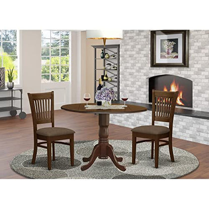 East West Furniture DLVA3-ESP-C 3 Piece Kitchen Table & Chairs Set Contains a Round Dining Room Table with Dropleaf and 2 Linen Fabric Upholstered Chairs, 42x42 Inch, Espresso - color: Dlva3-esp-c