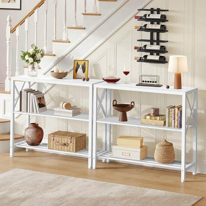 Hoctieon Industrial Console Table, 3 Tier Entryway Table, Metal Frame, Sofa Table with Shelf, Hallway Table, Entrance Table for Entryway, Living Room, Foyer, Hallway, White - color: White, size: 1 Pack