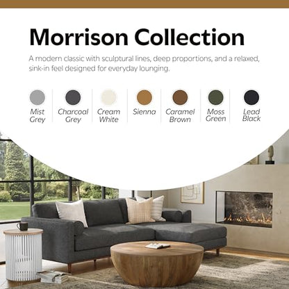 SIMPLIHOME Morrison Sofa and Ottoman 2-Piece Set in Charcoal Grey - color: Charcoal Grey, style: Right Sectional Sofa