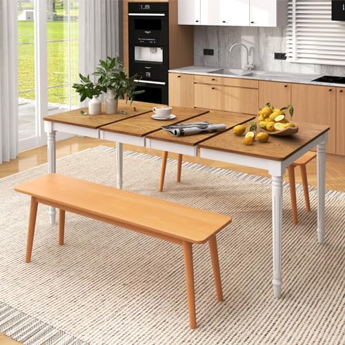 Giantex Rectangular Extendable Dining Table for 4-8 People with Rubber Wood Legs, 220 Lbs Capacity, Large Folding Kitchen Table for Dining Room, Living Room, Small Space, Dinner, Dinette