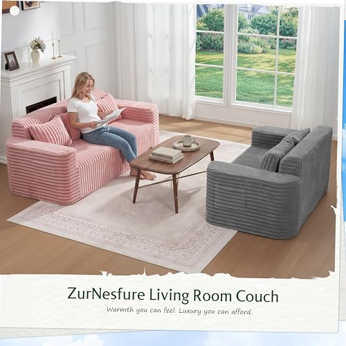 ZurNesfure Sofa Couch Loveseat Boneless Sofa with Pillow Grey,Loveseat | No Assembly Need, Modern Couch with deep seat and Washable Cover Cloud Sofa for Living Room Bedroom Apartment - color: Stripe Grey, size: Loveseat