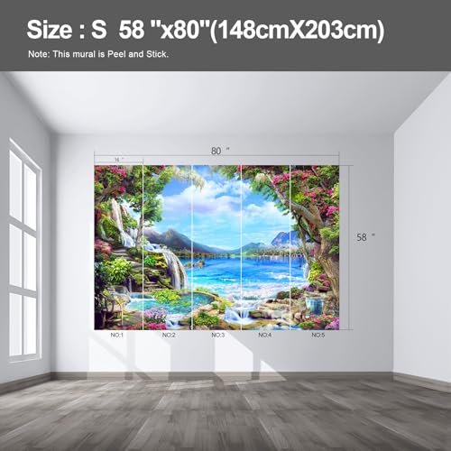 Landscape Lake Waterfall wall murals Peel and Stick self Adhesive Wallpaper for Bedroom Living Room - 58"x80" - color: F05, size: 58"x80"