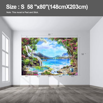 Landscape Lake Waterfall wall murals Peel and Stick self Adhesive Wallpaper for Bedroom Living Room - 58"x80" - color: F05, size: 58"x80"
