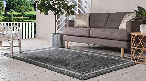 Unique Loom Outdoor Border Collection 부분 러그 - 부드러운 테두리 (122.4cm x 182.4cm 직사각형, 블랙/아이보리) - color: 블랙/아이보리, size: 4'1" x 6'1" (Rectangular)