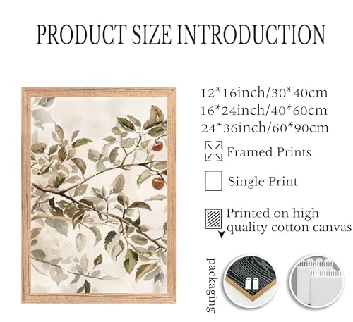 3 Pieces Vintage Apple Tree Canvas Wall Art Rustic Farmhouse Painting Picture Wall Decor Botanical Branch Poster Print Artwork for Living Room Bedroom Kitchen Home Decoration - color: Floral-11, size: 24"L x 16"W