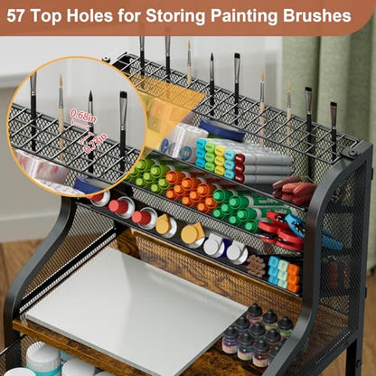 Large 7-Tier Rolling Utility Cart with Drawer, 40in Tall Metal Craft & Art Storage Organizer with Lockable Wheels, Storage for Art Studio, Drawing Room, Paints & Supplies - size: 4 Tiers