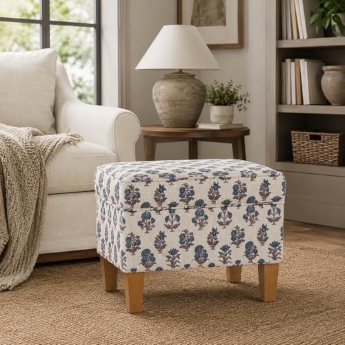 HomePop 22" Medium Rectangular Storage Ottoman - Blue Floral Pattern - color: Blue Floral Pattern