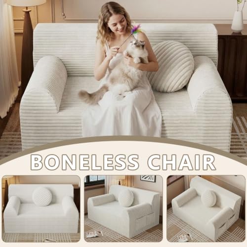 42" Boneless Oversized Chair with Side Pocket, Sofa Small Single Couch in a Box, Deep Seating Boneless Chair for Bedroom Living Room Office Apartment, No Assembly, White - color: White, size: 42'' Style 3