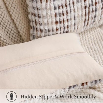 LUOYEHK Boho Throw Pillow Covers 12x20 Inch Set of 2 Farmhouse Neutral Pillow Covers Chenille Tufted Pillowcase for Couch Sofa Bed Living Room, Brown White - color: Brown White, size: 20" x 12" (Pack of 2)