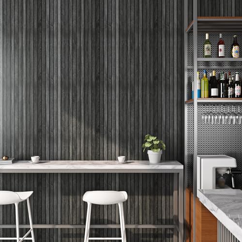 Livelynine Black Wood Slat Wallpaper Peel and Stick Black Faux Beadboard Wallpaper Renter Friendly Waterproof Wall Paper Modern Slate Contact Paper 15.8x78.8 3D Textured Wood Slat Wall Panel Roll - color: Black Wood Slats, size: 15.8" x 78.8"