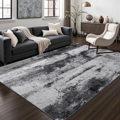 Toneed Abstract Area Rug Modern Washable Rug Soft Non Slip Rug Low Pile for Bedroom Living Room Dining Room Slate Grey 5x8 Feet - color: Slate Grey, size: 5' x 7'11" (Rectangular)