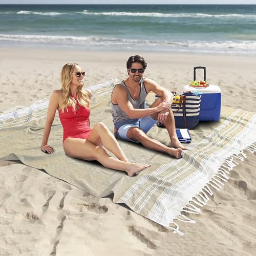 Extra Large Turkish Beach Towel Picnic Mat Throw Blanket Oversized Sand Free Quick Dry Giant Boho Sandproof Lightweight Cloud Hawaii Honeymoon Travel Essentials Xl Big Women Men Summer Vacation Gift - color: Beige, size: Giant Large 82''x88''