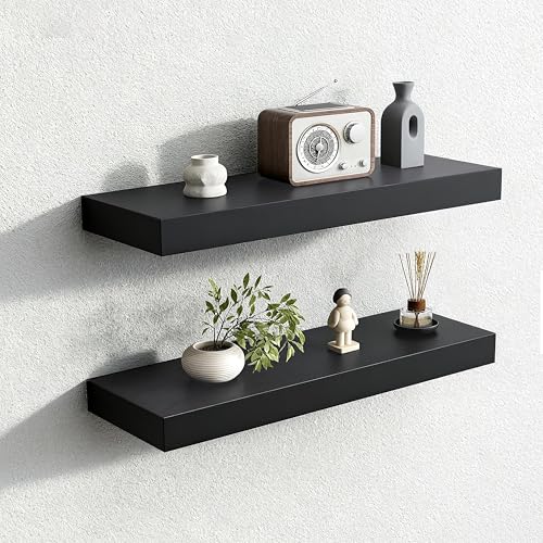 Floating Shelves for Wall,Over The Toilet Storage Cabinet-Set of 2 Black 24 Inch.Wall Shelves for Bathroom,Bedroom,Living Room,Kitchen-Modern Helf Display Organizer&Decor(Black,2pcs) - color: Black, size: 7.8"D x 24"W x 1.73"H