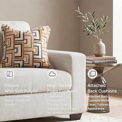 Signature Design by Ashley 85 in Chenille 3 Seater Track Arm Sofa, Stone | Polyester chenille upholstery, Wood and engineered wood frame, Sag-resistant platform foundation, Living room use, Aviemore - color: Stone, style: Sofa
