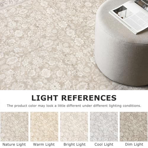 SIILOOM Washable 6ft Circle Round Rug, 6x6 Non-Slip Soft Circular Area Rugs | Cream/Beige/Yellow/White Spill & Stain Resistant Carpet for Living Room Dining RoomUnder Table - color: Cream/Beige/Yellow/White/Grey, size: 6' (Round)