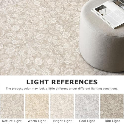 SIILOOM Washable 6ft Circle Round Rug, 6x6 Non-Slip Soft Circular Area Rugs | Cream/Beige/Yellow/White Spill & Stain Resistant Carpet for Living Room Dining RoomUnder Table - color: Cream/Beige/Yellow/White/Grey, size: 6' (Round)