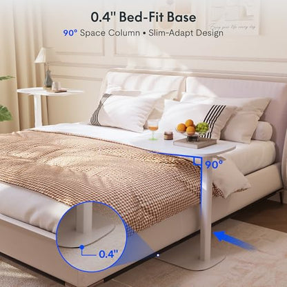 FLEXISPOT 24''Adjustable C Table Gas Spring Mobile Side End Table | Adjustable C table with Wheels, Bedside table for sofa and couch. Laptop Rolling Cart TV Tray, 23.6" W x 13.8" D,White - color: White, size: 24x14