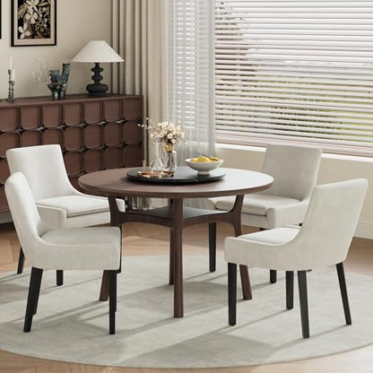 COLAMY Modern Dining Room Chairs Set of 4 with Mid Back and Wood Legs, Upholstered Kitchen Chairs for Dining Room/Living Room, Beige - color: Beige, size: Set of 4