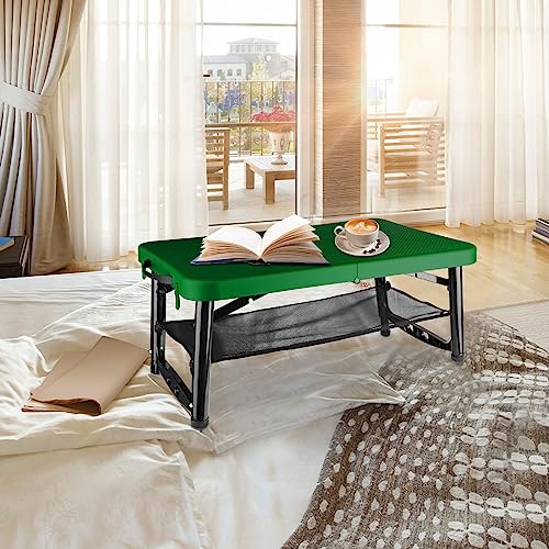 Small Folding Table and Stool, Portable, Adjustable Height, Camping & Picnic Table, 4 Foot, Lightweight - color: Green