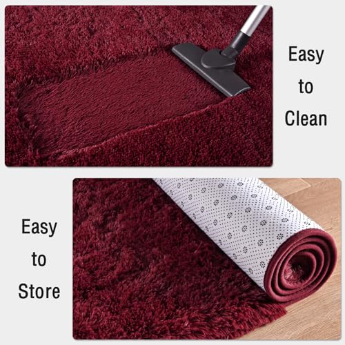 Fluffy Burgundy Red 2x4 Hallway Runner Rug - color: A- Wine Red, size: 2' X 4' (Runner)