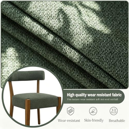 RNKSFX Upholstered Green Dining Chairs Set of 2, Walnut Wooden Kitchen & Dining Room Chairs, Mid Century Modern Fabric Farmhouse Dining Chairs Oversized Sturdy Rounded Chairs Curved Back - color: Green