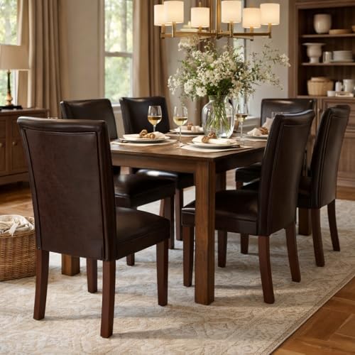 HomePop Parsons Upholstered Accent Dining Chair, Set of 2, Dark Brown Faux Leather - color: Dark Brown Faux, style: Pack of 2