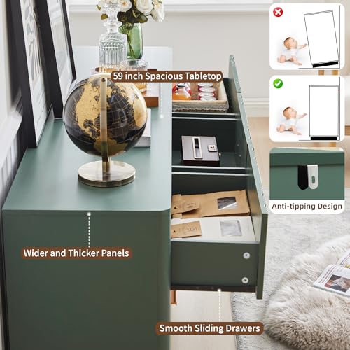 Fluted 9 Drawer Dresser,59"Wide Modern Chest of Drawers with Sturdy Base,Wood Closet Organizers,TV Stand,Storage Dresser with 9 Deep Drawers for Bedroom Living Room Hallway Entryway Nursery(Green) - color: 47" Wide Walnut