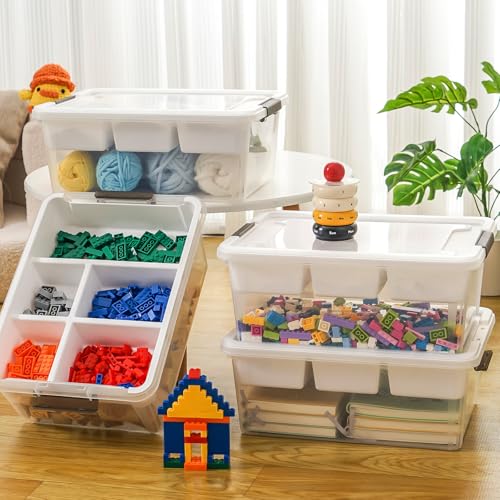 17QT Clear Plastic Craft Storage Box with Removable Tray & Lid - 2 packs | white container, art supply organizer for playdoh, sewing, beads & craft tools, space-saving stackable bins - size: 2Pack-17QT