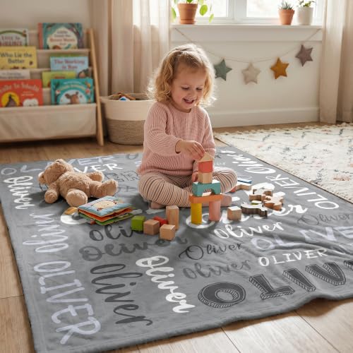 Personalized Blanket with Name, Custom Name Blanket Gifts for Kids Adults Boys Girls Teen, Soft Customized Fleece Flannel Throw for Bedroom Living Room, Birthday Christmas - color: Grey