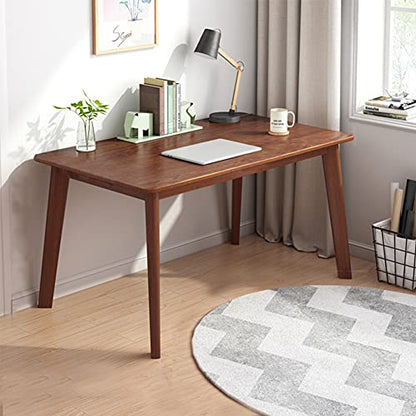 IOTXY Simple Wooden Writing Desk - Modern Minimalist Style PC Laptop Computer Workbench with Solid Wood Legs, 39" W Home Office Work Table for TV Stand Music Video Live Broadcast Workstation, Walnut | Nordic Minimalist Style, MDF Tabletop, Solid Wood Legs