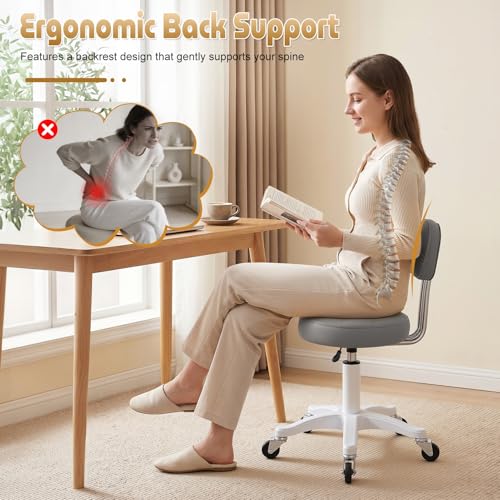 Vanity Chair with Wheels, Small Office Desk Chairs with Back, Armless Chairs Round Rolling Chair Height Adjustable 360 Swivel Computer Stools for Bedroom Home Office Salon Dark Gray - color: Dark Gray