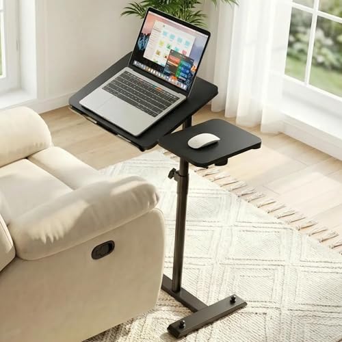 YUHFERA Rolling Table for Laptop Stand, Height and Angle Adjustable Over Bed Table with Wheels, Tilt-Top Laptop Desk for Couch with Cup Holder, Bed Table Tray for Eating (Black) - color: Black