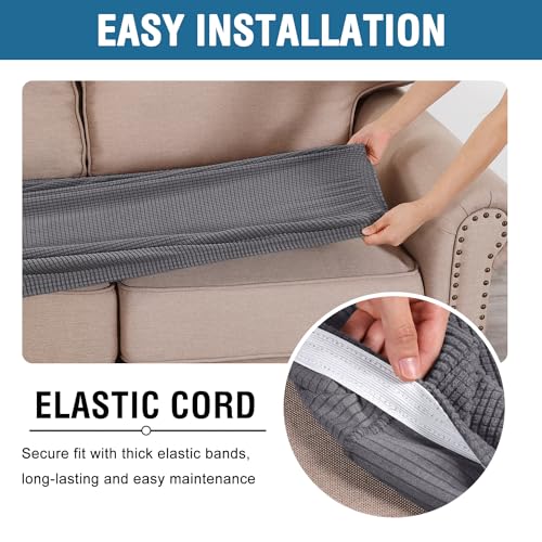 H.VERSAILTEX Super Stretch Individual Seat Cushion Covers Sofa Covers Couch Cushion Covers Slipcover Sets Thick Jacquard Textured Twill Fabric (1 Piece Sofa Cushion Cover, Grey) - color: Grey, size: 1 Cushion Sofa