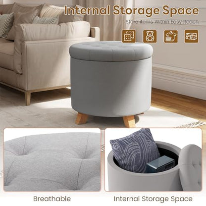 18" Round Storage Ottoman with Reversible Tray Top,Tufted Footrest Stool for Living Room,Bedroom or Office,Gray - color: Gray-17.7"