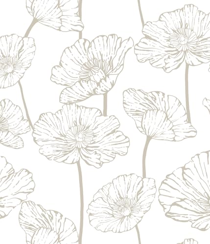 Peel and Stick Wallpaper Beige and White Floral Wallpaper | 17.3inx393.7in Self Adhesive Contact Paper Removable Decorative Wallpapers for Bedroom Bathroom Cabinets Decor Vinyl - color: Beige and White, size: 17.3" x 393.7"