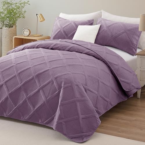 Exclusivo Mezcla Twin Size Quilt Set, Dusty Lavender | Soft Bedspreads with 1 Pillow Sham, Modern Striped Pattern, Lightweight Bedding Set Coverlets for All Seasons, 68x88 Inch - color: Dusty Lavender, size: Twin (68"x88")