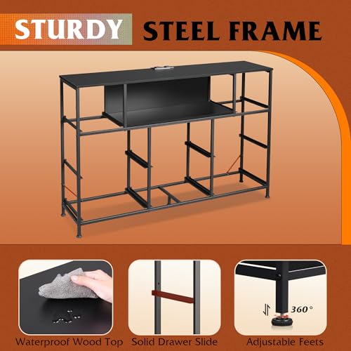 WLIVE LED Dresser TV Stand for 55 Inch TV, 8 Drawers, Black | Fits TVs up to 55 inch, 8 fabric drawers, LED chest of drawers, Built-in power outlet, Living room or bedroom - color: Black
