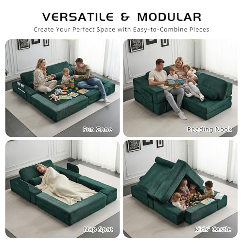 49" Foldable Modular Studio Couch, Space Saver Bed with High Density Foam, Sofa Individual with Creative Shape for Apartment Leisure Scenes, Green - color: Green