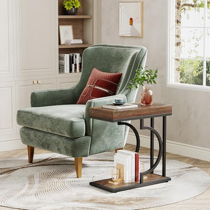 Tribesigns Side Table Set of 2 Narrow Side Table Brown Black C Shaped End Table Modern Bedside Tables for Couch, Small Sofa Tables with Metal Frame for Living Room (2, Rustic Brown+Black) - color: Rustic Brown+black