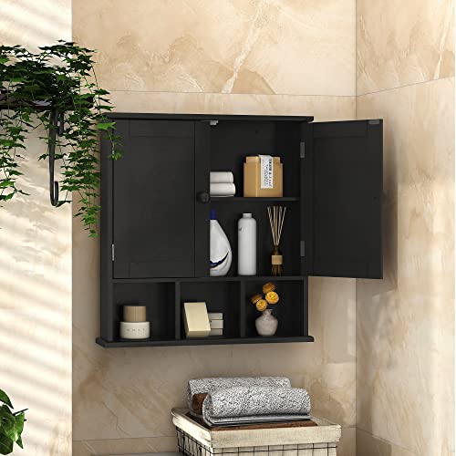 TaoHFE Black Medicine Cabinet Bathroom Over the Toilet Storage Cabinet | Wall Medicine Cabinet Organizer with 2 Door Adjustable Shelves, Wooden Modern Bathroom Shelves Wall Mounted Laundry Room - color: Black