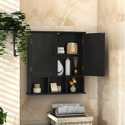 TaoHFE Black Medicine Cabinet Bathroom Over the Toilet Storage Cabinet | Wall Medicine Cabinet Organizer with 2 Door Adjustable Shelves, Wooden Modern Bathroom Shelves Wall Mounted Laundry Room - color: Black