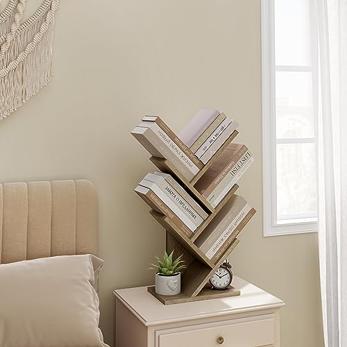 Hoctieon 4 Tier Tree Bookshelf, 4 Shelf Bookcase, Modern Book Storage, Free Standing Tree Bookcase, Utility Organizer Shelves for Home Office, Living Room, Bedroom, Greige - color: Greige, size: 4 Tier