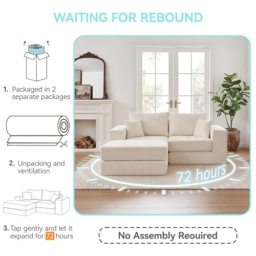79" Boneless Cloud Loveseat Sofa, Modular Sectional Love Seat with Ottoman, Modern L-Shaped Tufted Convertible Sleeper Sofa Bed for Living Room & Small Spaces, No Assembly Required, Beige - color: Beige, size: 79.5" Tufted Boneless Loveseat