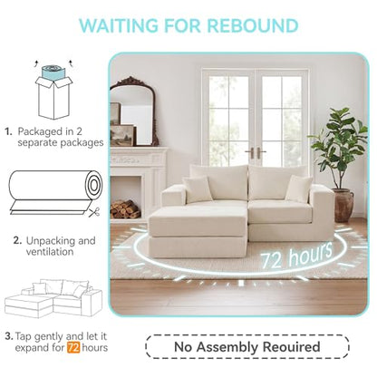 79" Boneless Cloud Loveseat Sofa, Modular Sectional Love Seat with Ottoman, Modern L-Shaped Tufted Convertible Sleeper Sofa Bed for Living Room & Small Spaces, No Assembly Required, Beige - color: Beige, size: 79.5" Tufted Boneless Loveseat