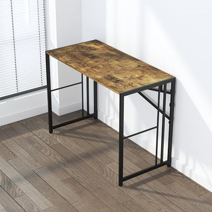 Lutown-Teen 35 inch Small Folding Computer Desk, Rustic Brown | Writing Gaming Computer Desk for Small Spaces, No Assembly Required Home Office Table - color: Rustic Brown, size: 35 Inch
