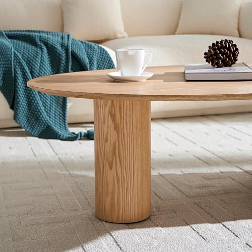 47.24" Modern Coffee Table with Storage Space, Round Low End Table, Rustic Style Bedside Table for Bedroom Living Room - color: Oval+tray-natural