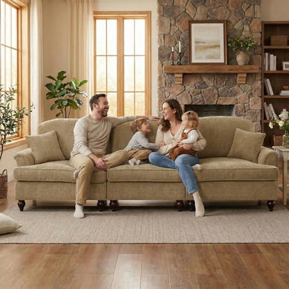Modular Sectional Sofa Couch, Comfy Chenille Sofa with Removable Ruffled Skirt, Flared Armrests, Sturdy Legs, Convertible 3-Seat for Living Room, Bedroom, Apartment (Coffee) - color: Coffee, size: 107.1 Inch