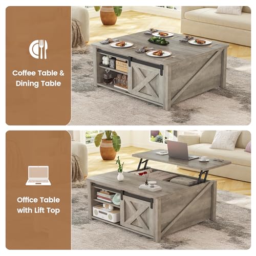 SEDETA 31.5" Lift Top Coffee Table with Storage, Square Coffee Tables for Living Room, Farmhouse Coffee Table with Large Hidden Storage Compartment and Adjustable Shelves, Grey - color: Grey
